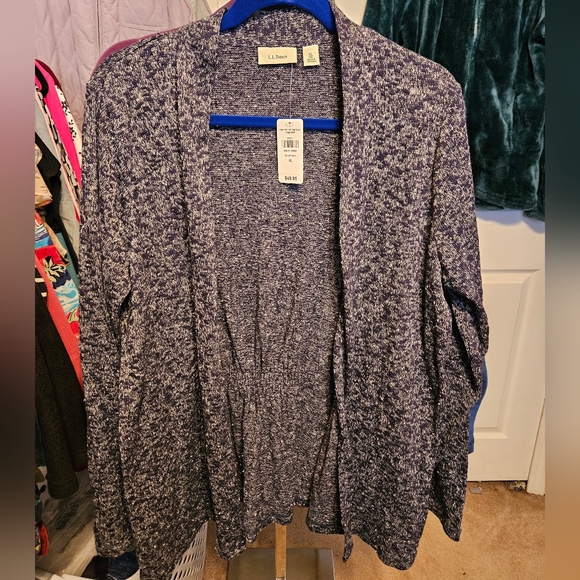 L.L. Bean Sweaters - #032 LL BEAN- Easy Knit Open Front Bright Navy Blue/White Cardigan-sz. XL
